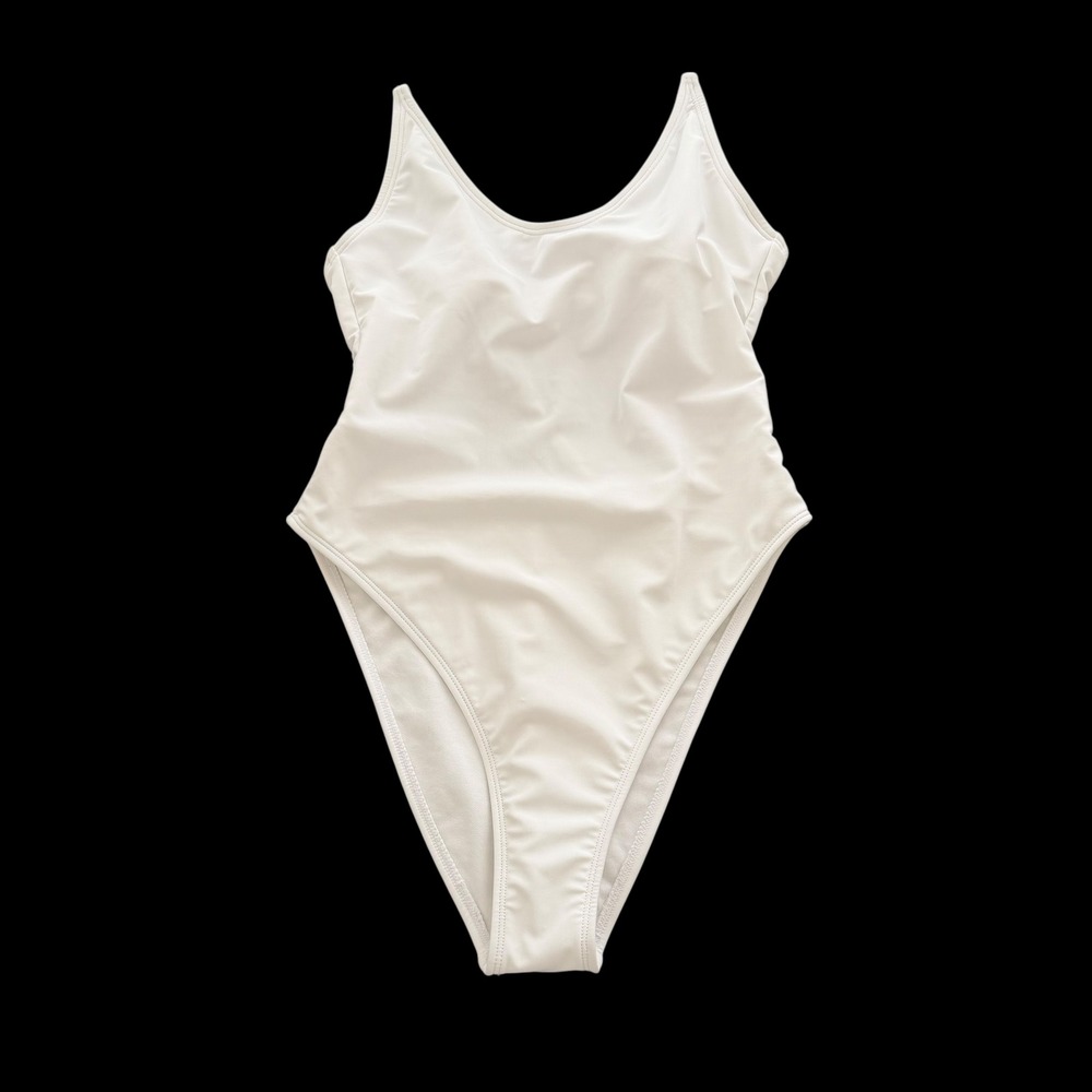 NWT Wild Fable Women White Extra High Leg Extra Cheeky One Piece Swimsuit Size S